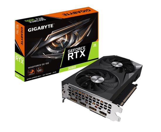  Видеокарта Gigabyte Nvidia GeForce RTX 3060 WINDFORCE OC (GV-N3060WF2OC-12GD) 12288Mb PCI-E 4.0 192 GDDR6 1792/15000 HDMIx2 DPx2 HDCP Ret 