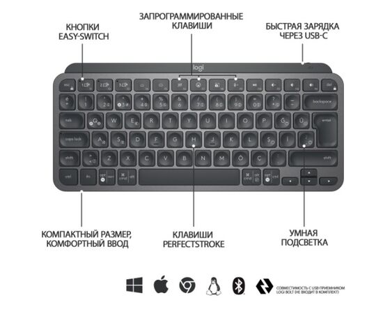  Клавиатура LOGITECH MX Keys Mini Minimalist Wireless Illuminated Keyboard графит 920-010501 